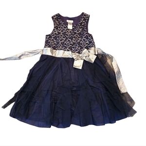 Bonnie Jean navy/silver metallic Sparkle tulle sleeveless dress.